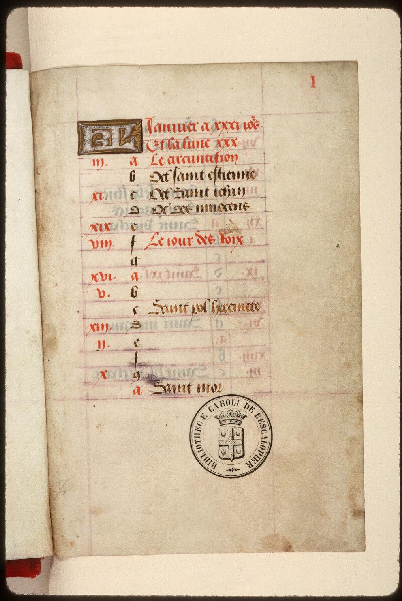 Amiens, Bibl. mun., ms. Lescalopier 020, f. 001 - vue 2