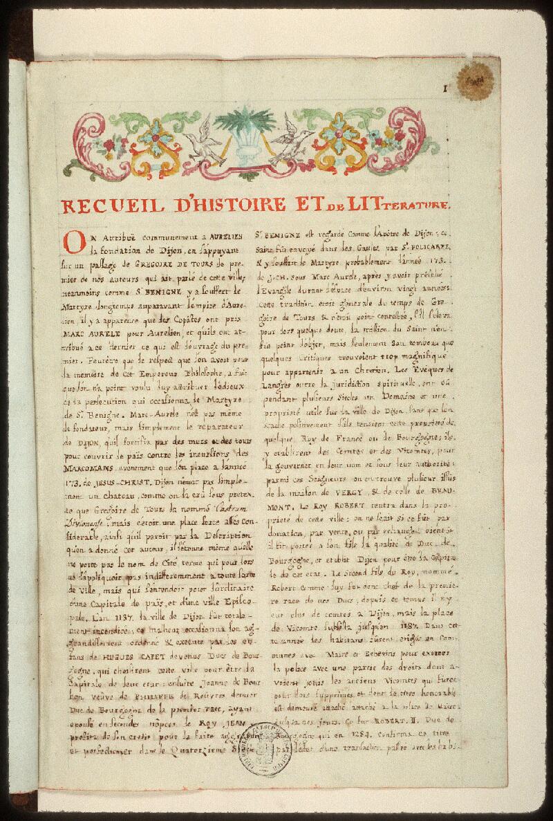 Amiens, Bibl. mun., ms. Lescalopier 116 n° 5, A p. 001 - vue 2