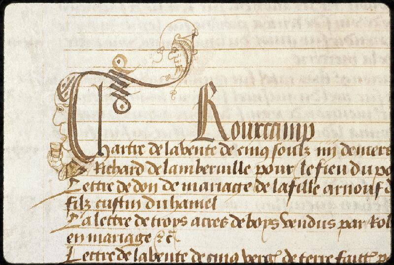 Caen, Arch. dép., H non coté (Le Plessis-Grimoult, cartul. 1, t. I), f. 010v