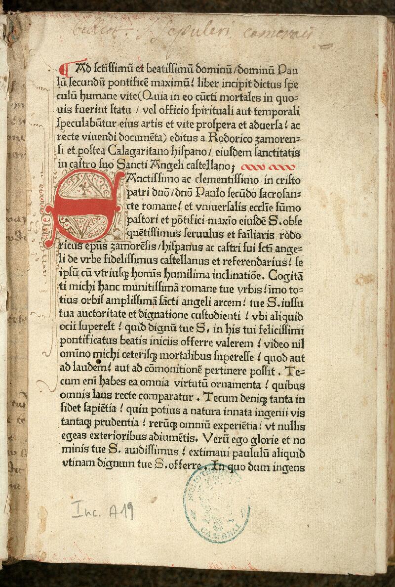 Cambrai, Bibl. mun., inc. A 019, f. 001 - vue 2