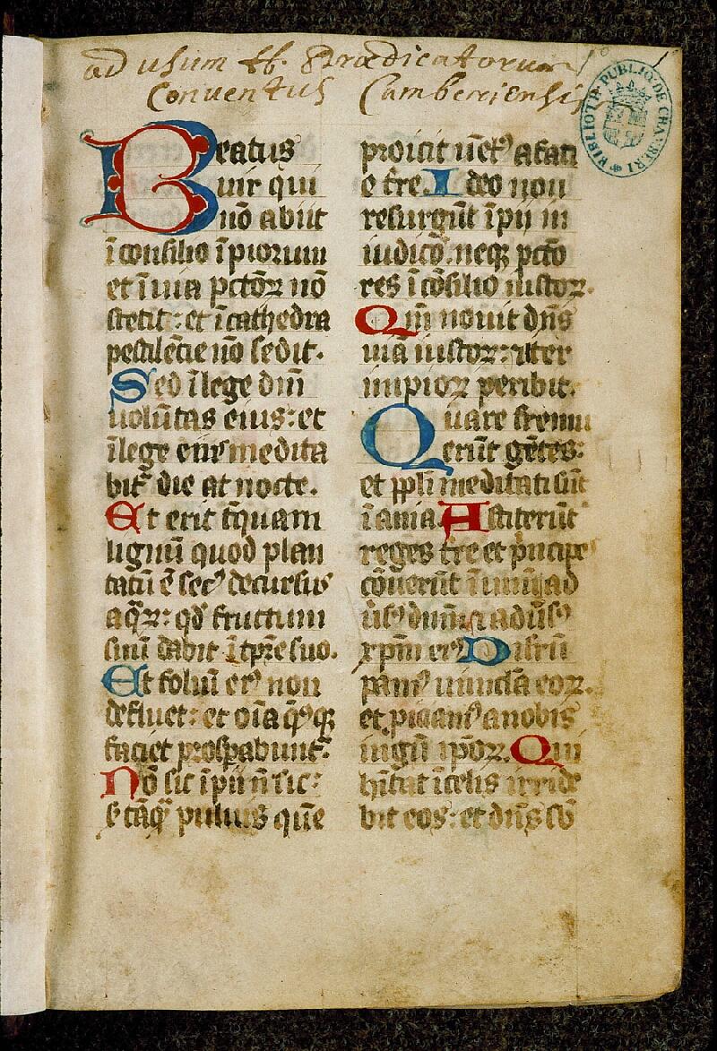 Chambéry, Bibl. mun., ms. 0012, f. 001 - vue 2