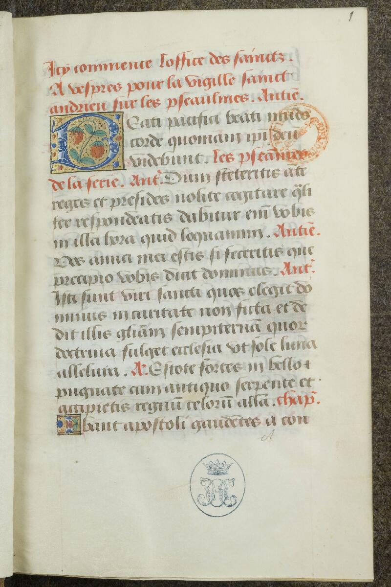 Chantilly, Bibl. du château, ms. 0058 (0808), f. 001 - vue 2