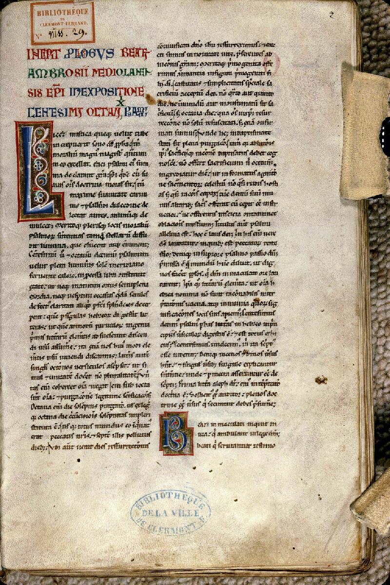 Clermont-Ferrand, Bibl. mun., ms. 0029, f. 002 - vue 1