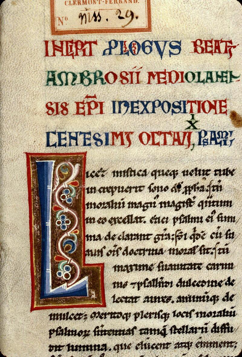 Clermont-Ferrand, Bibl. mun., ms. 0029, f. 002 - vue 2