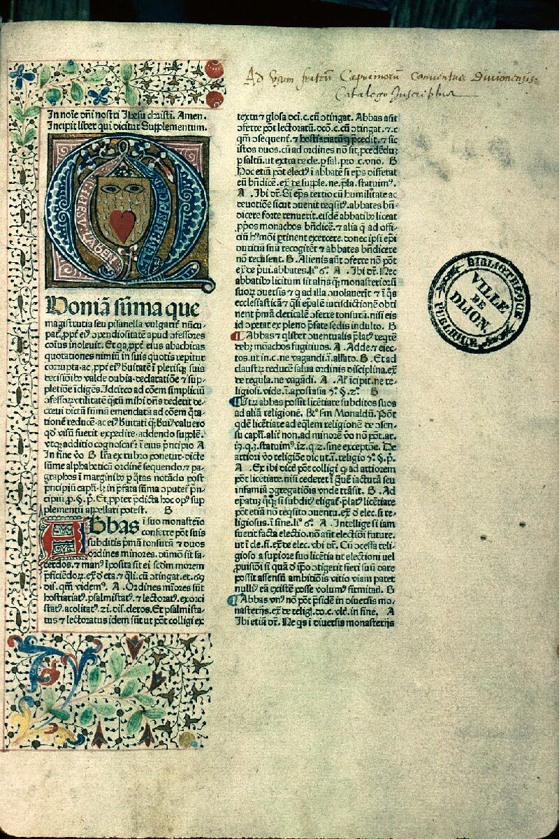 Dijon, Bibl. mun., inc. 20498, f. 001 - vue 1