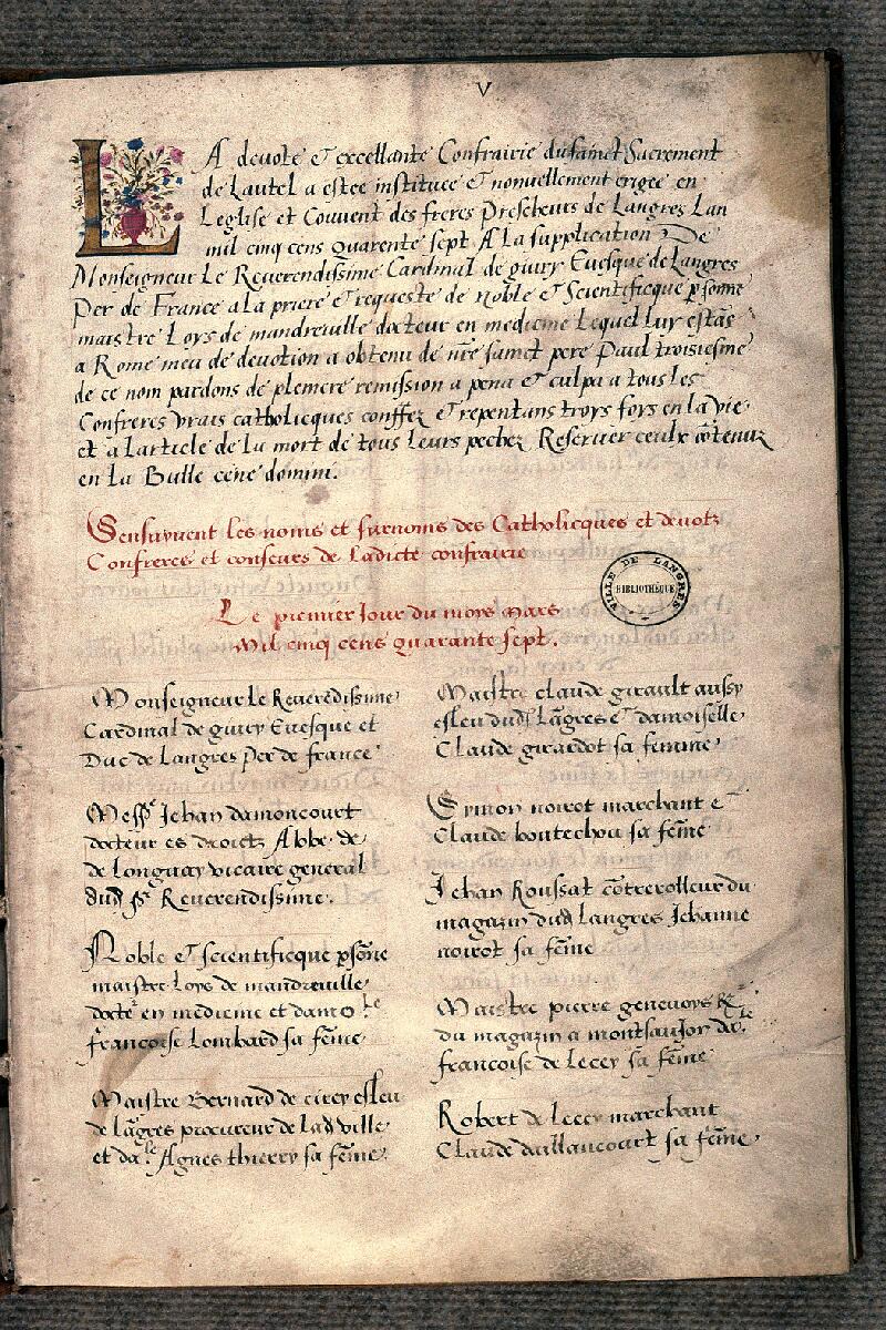 Langres, Bibl. mun., ms. 0067, f. 005 - vue 1