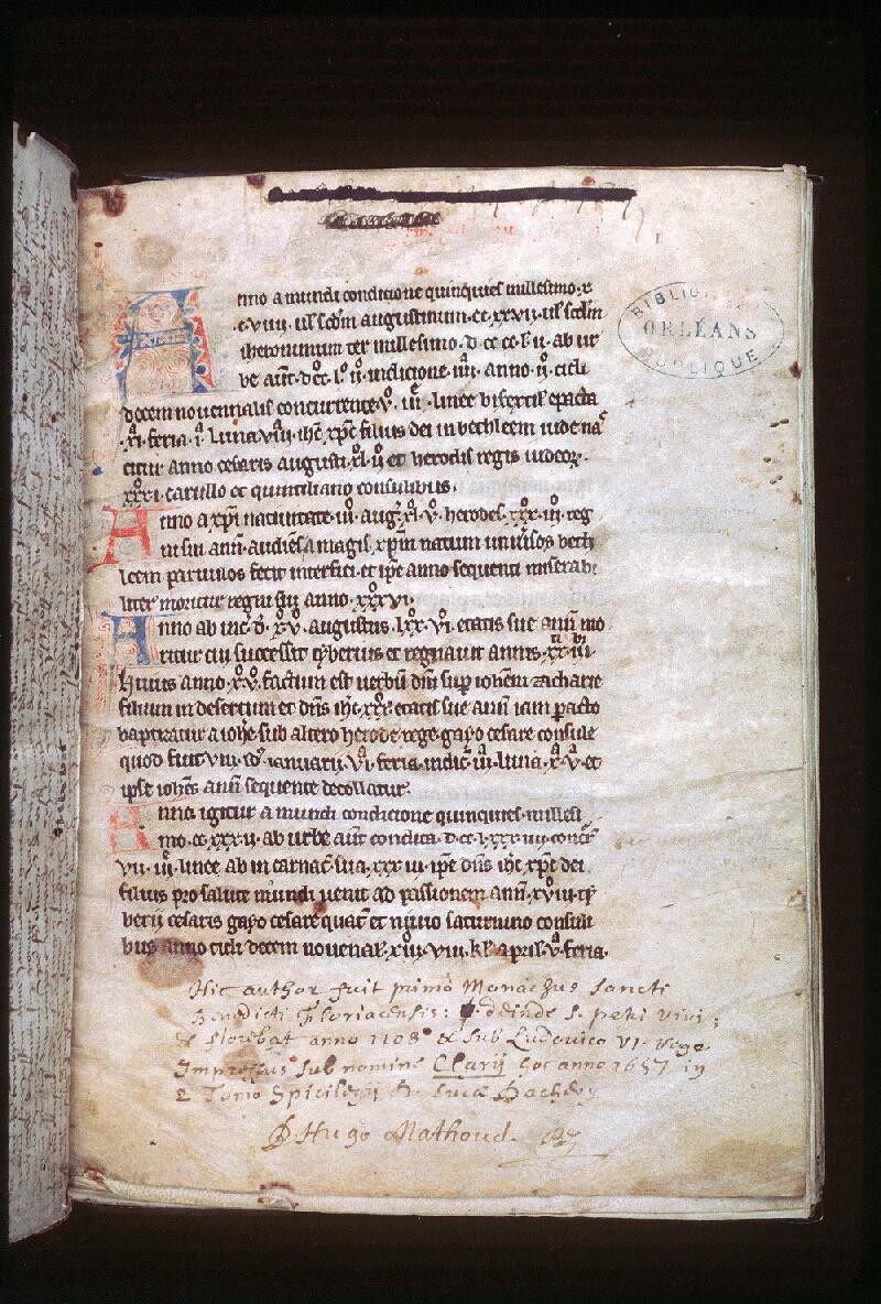 Orléans, Bibl. mun., ms. 0315, p. 001 - vue 2