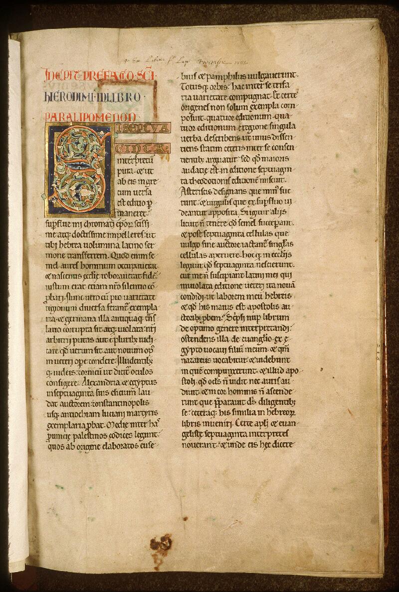 Paris, Bibl. Sainte-Geneviève, ms. 0010, f. 001 - vue 2