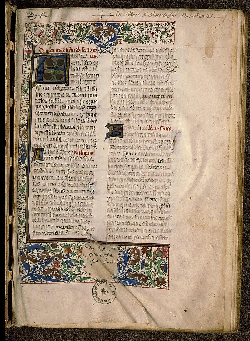 Paris, Bibl. Sainte-Geneviève, ms. 0129, f. 001 - vue 2