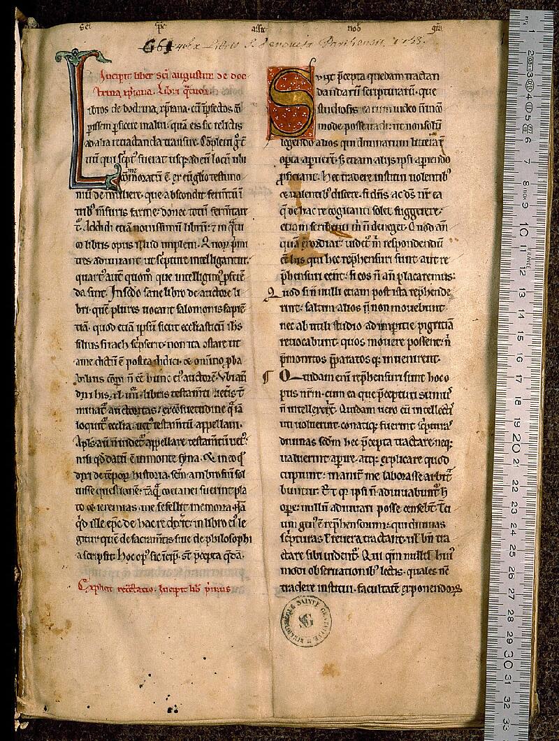 Paris, Bibl. Sainte-Geneviève, ms. 0215, f. 001 - vue 1