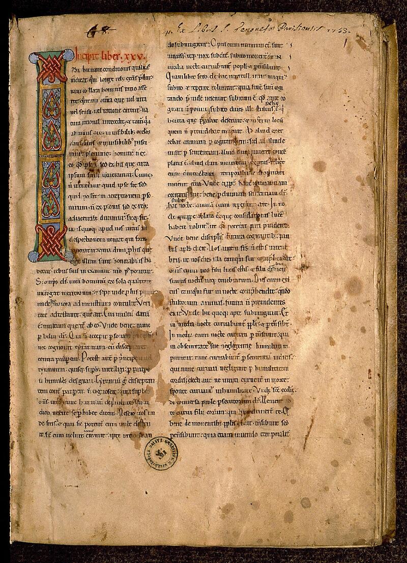 Paris, Bibl. Sainte-Geneviève, ms. 0225, f. 001 - vue 2