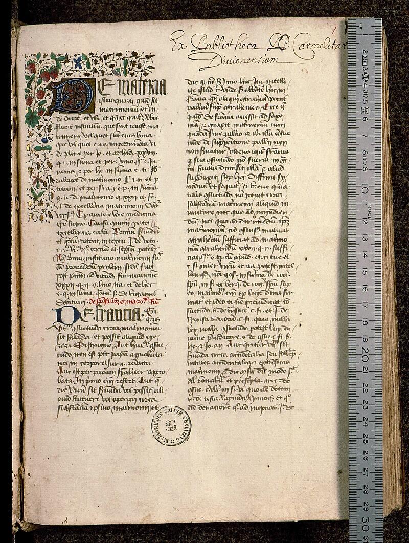 Paris, Bibl. Sainte-Geneviève, ms. 0258, f. 001 - vue 1