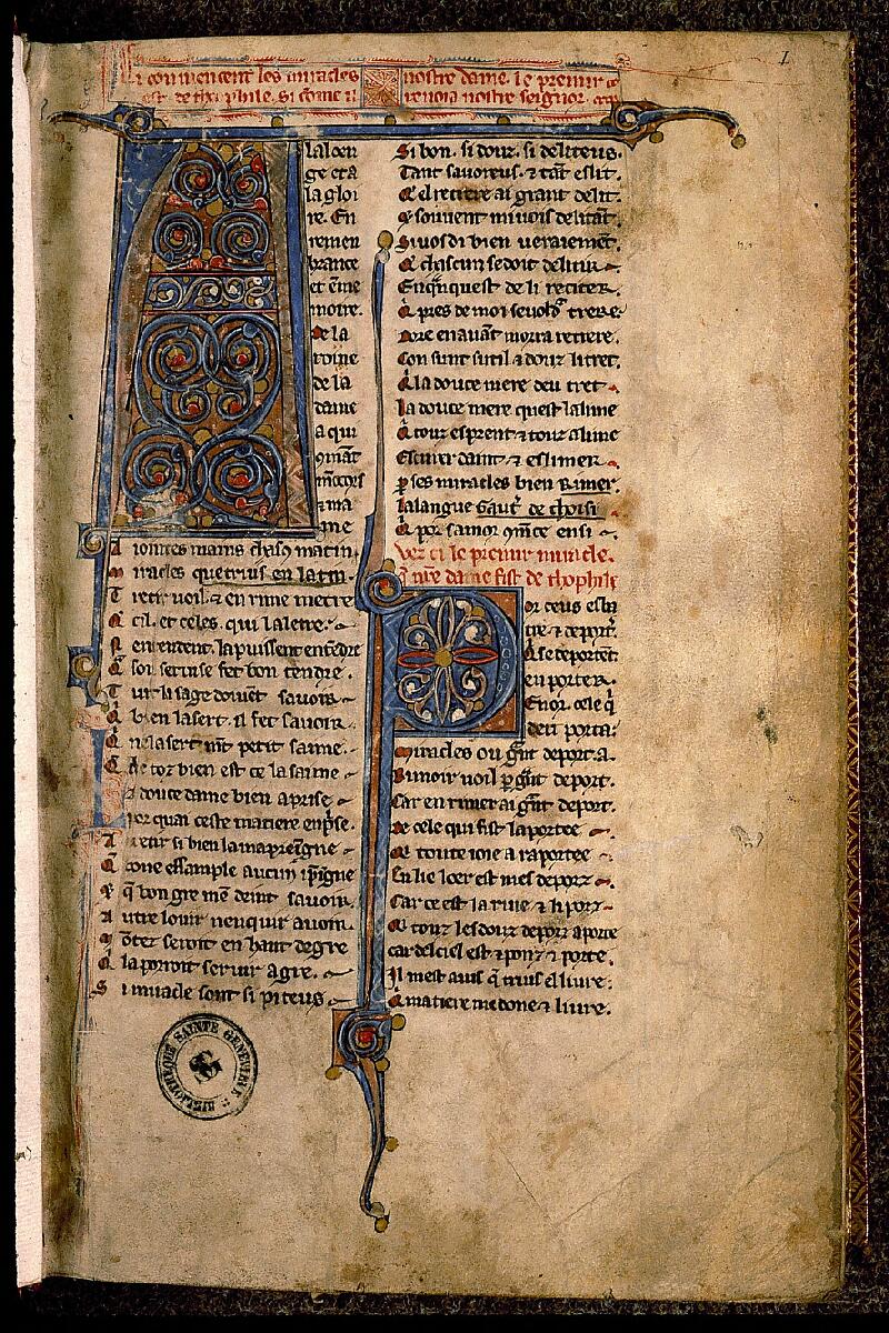Paris, Bibl. Sainte-Geneviève, ms. 0586, f. 001 - vue 2