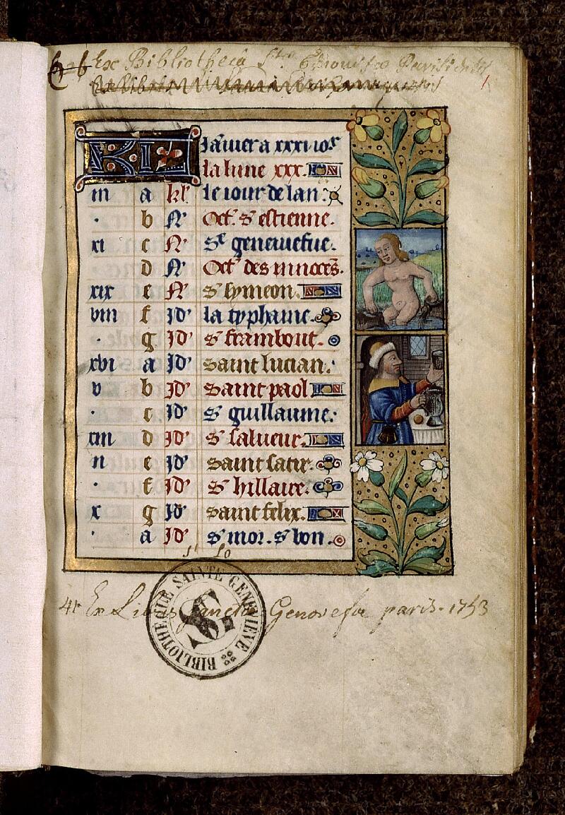 Paris, Bibl. Sainte-Geneviève, ms. 2699, f. 001 - vue 2