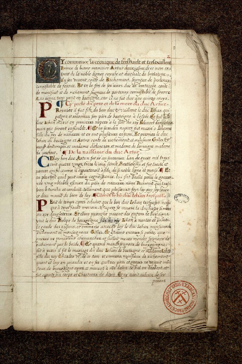 Paris, Bibl. de l'Institut de France, ms. 0416, f. 002 - vue 2