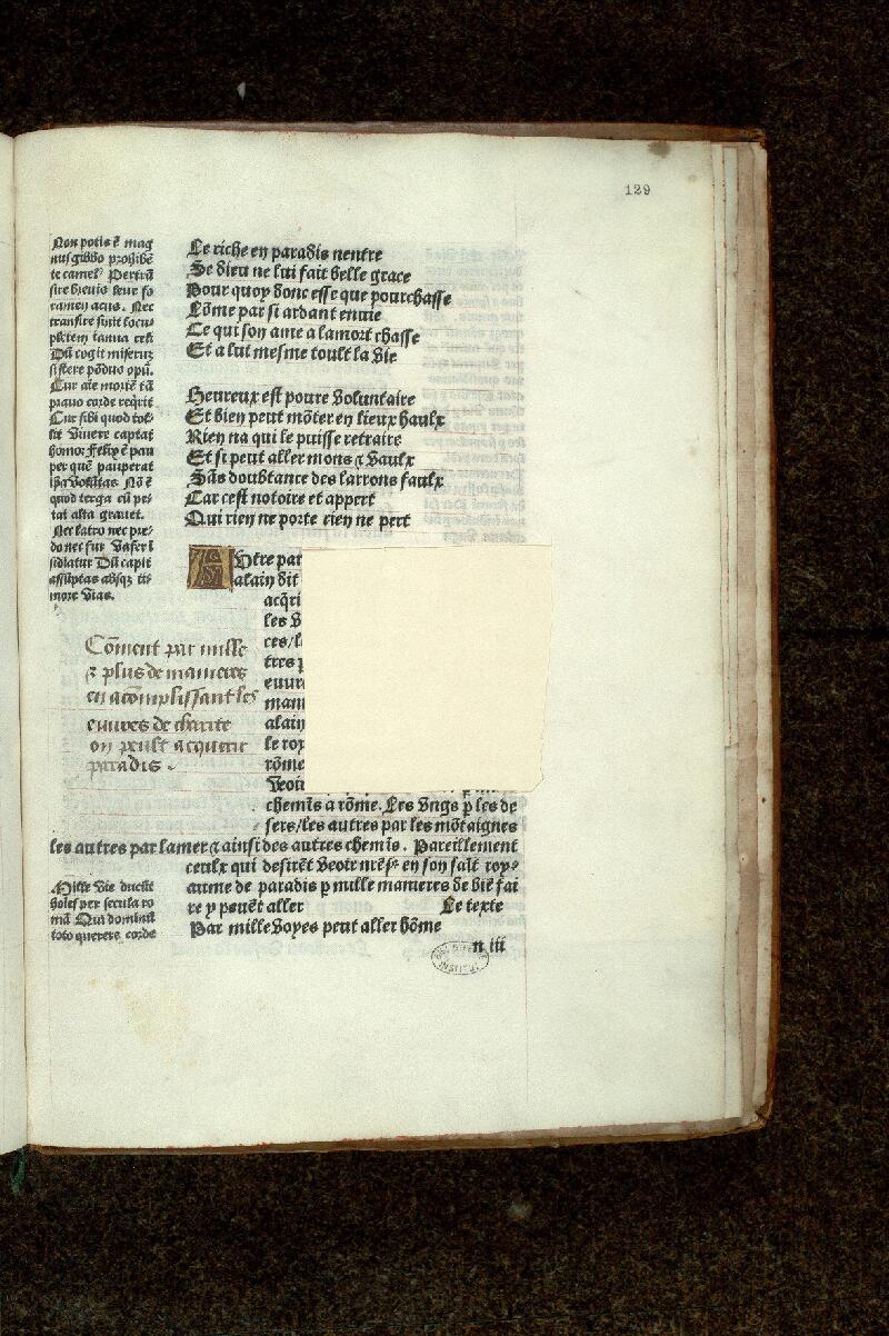 Paris, Bibl. de l'Institut de France, ms. 0639, f. 129
