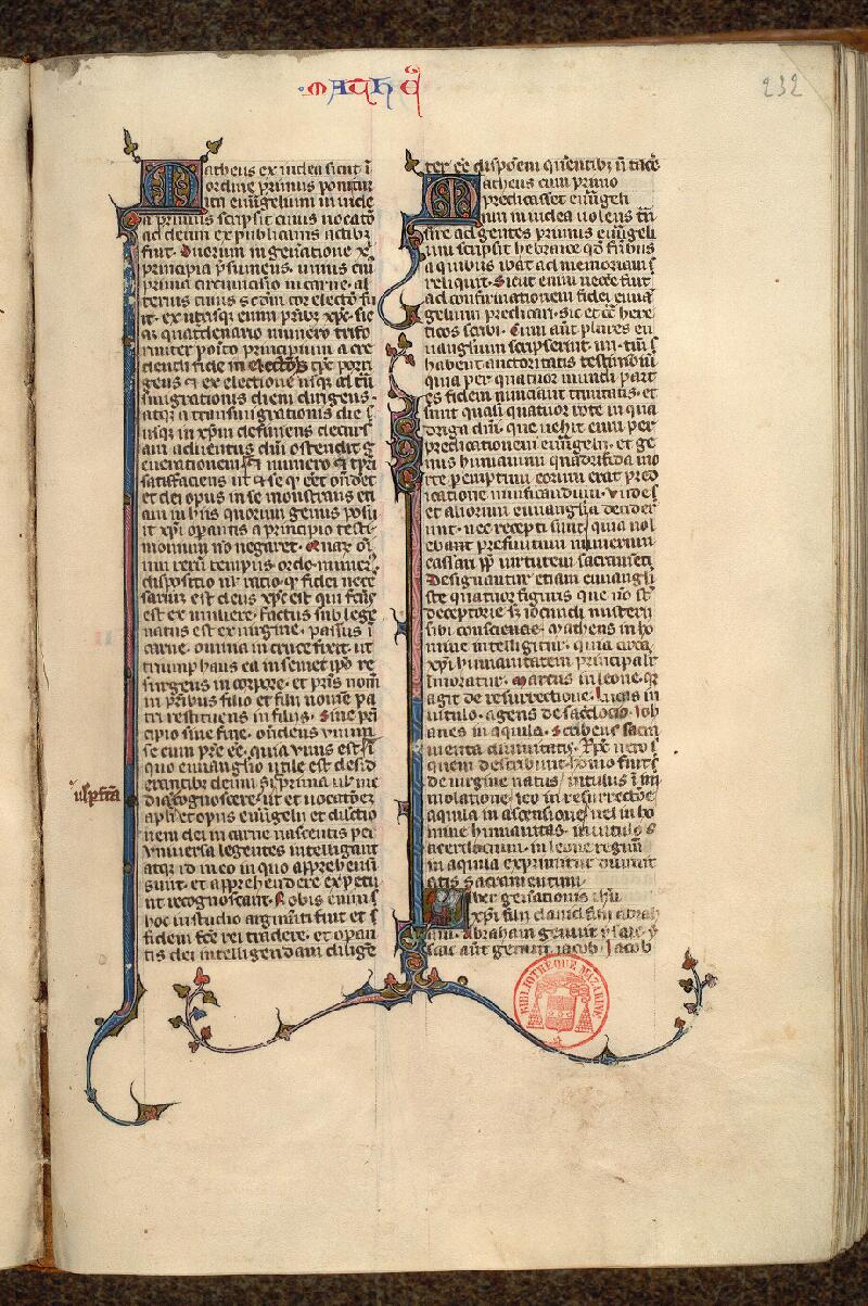 Paris, Bibl. Mazarine, ms. 0030, f. 232 - vue 1
