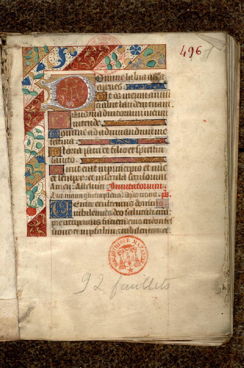 Paris, Bibl. Mazarine, ms. 0496, f. 001 - vue 2