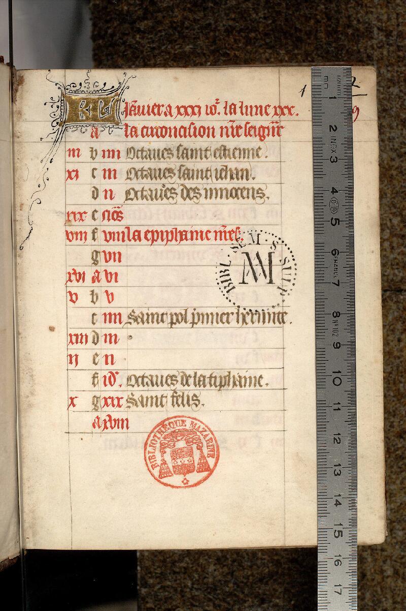 Paris, Bibl. Mazarine, ms. 0509, f. 001 - vue 1