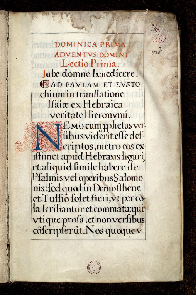 Paris, Bibl. Mazarine, ms. 0402, f. 000A - vue 2