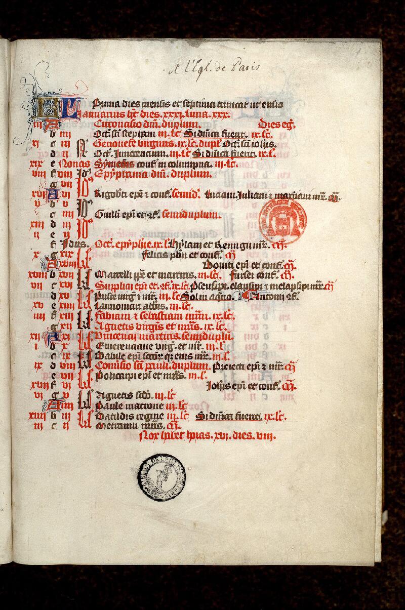Paris, Bibl. Mazarine, ms. 0407, A f. 001 - vue 2