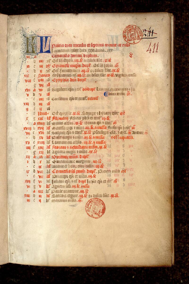 Paris, Bibl. Mazarine, ms. 0411, A f. 001 - vue 2