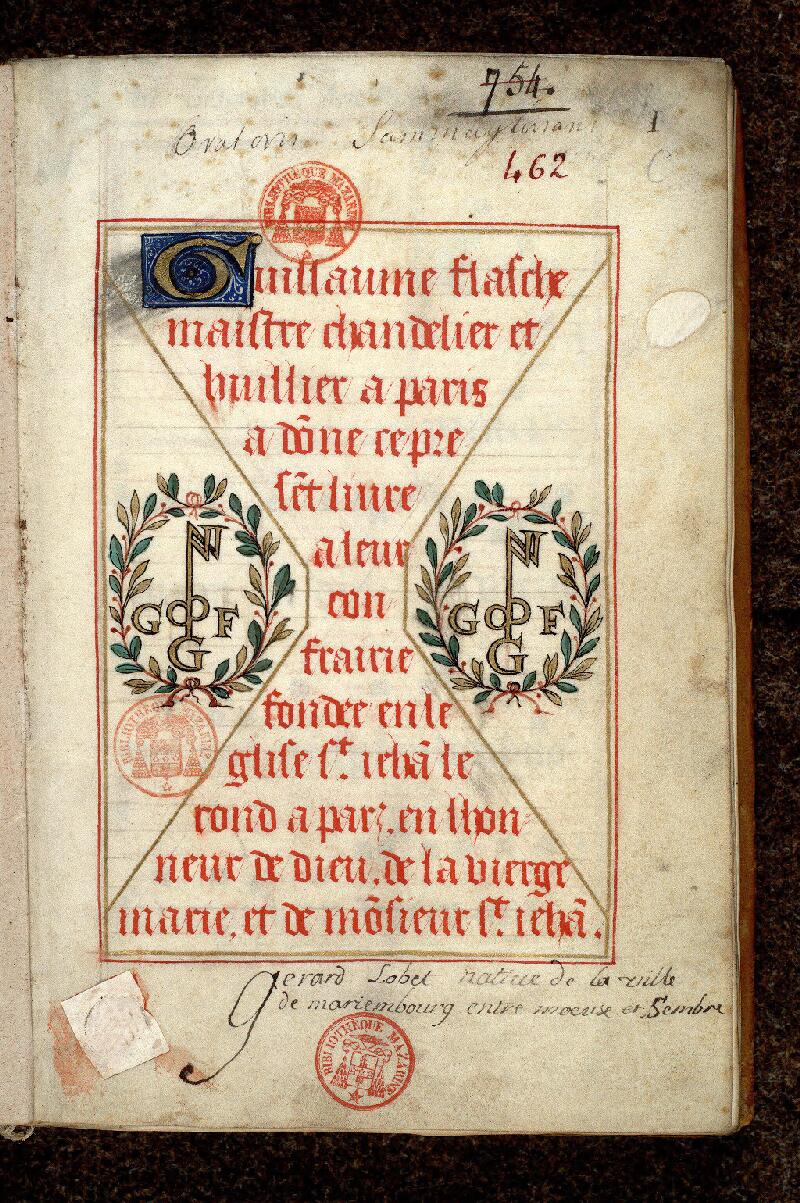 Paris, Bibl. Mazarine, ms. 0462, f. 001 - vue 2