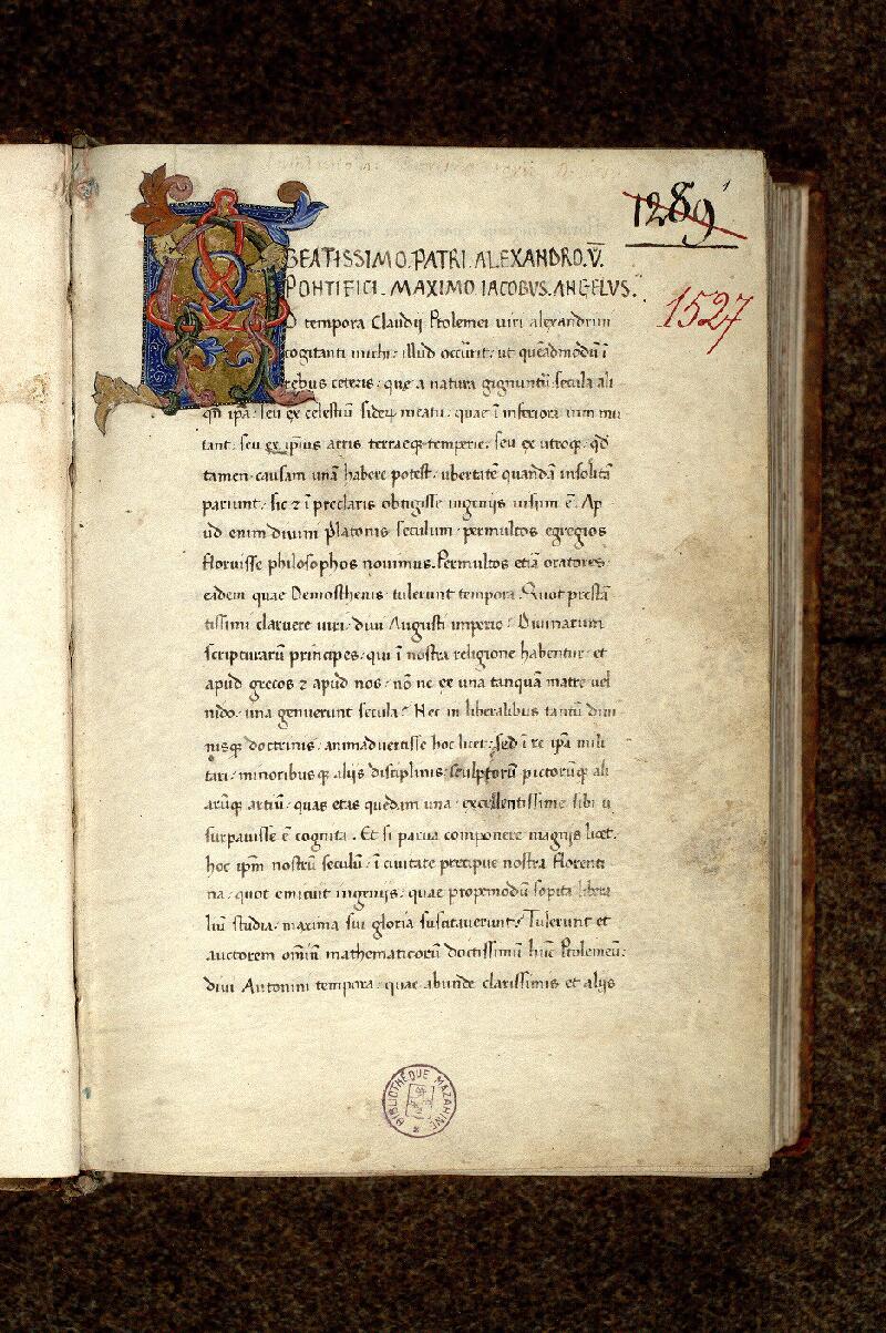 Paris, Bibl. Mazarine, ms. 1527, f. 001 - vue 2
