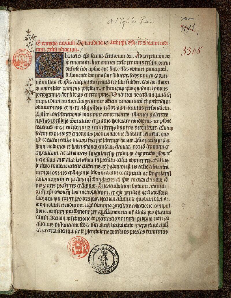 Paris, Bibl. Mazarine, ms. 3305, f. 001 - vue 2