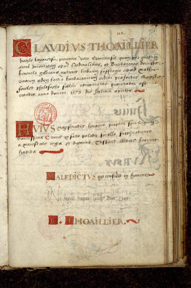 Paris, Bibl. Mazarine, ms. 3312, f. 112