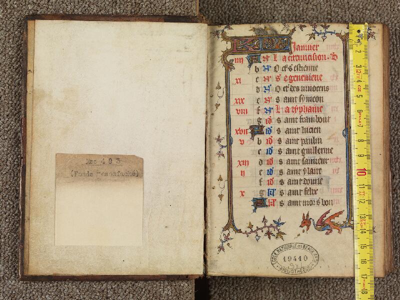 PARIS, Bibliothèque de l'Ecole des Beaux-Arts, Ms. 0483, contregarde - 001 avec réglet