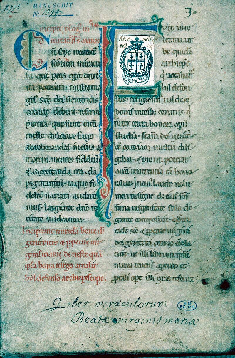 Reims, Bibl. mun., ms. 1399, f. 001 - vue 1