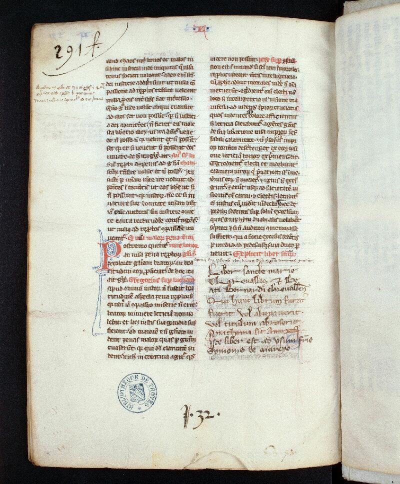 Troyes, Bibl. mun., ms. 1182, f. 291v - vue 1