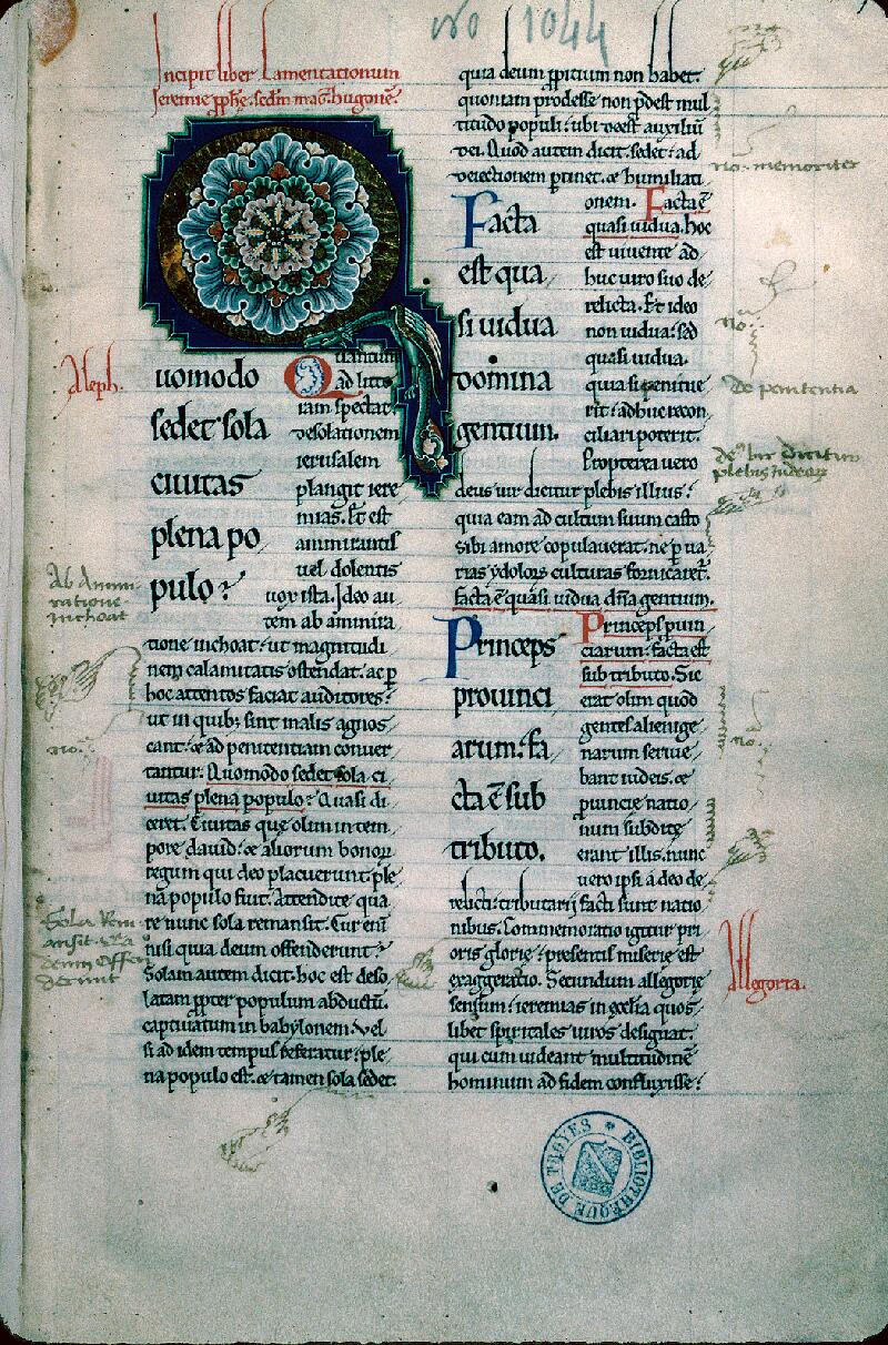 Troyes, Bibl. mun., ms. 1044, f. 001 - vue 1