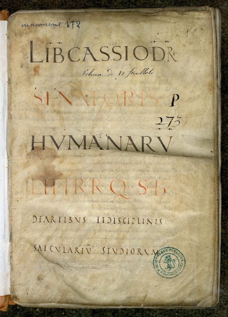 Valenciennes, Bibl. mun., ms. 0172, f. 001 - vue 2