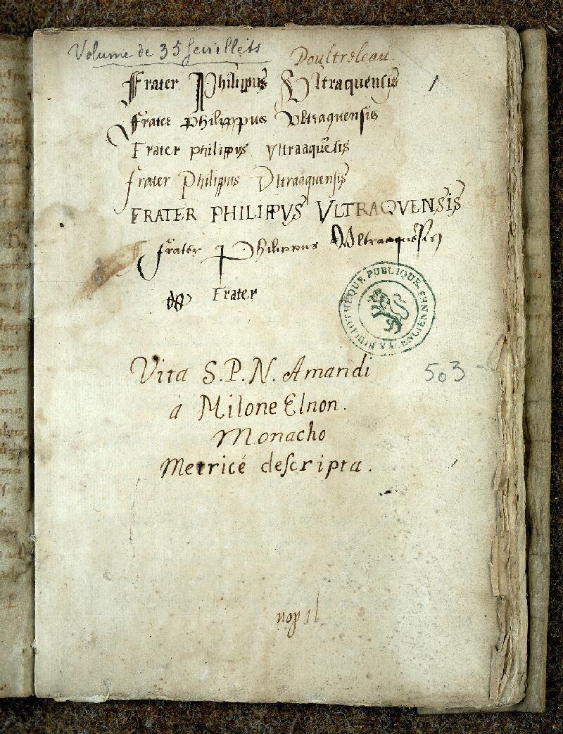Valenciennes, Bibl. mun., ms. 0503, f. 001 - vue 2