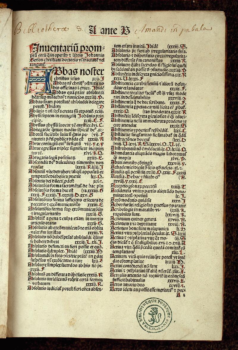 Valenciennes, Bibl. mun., inc. 038, f. A 2 - vue 2