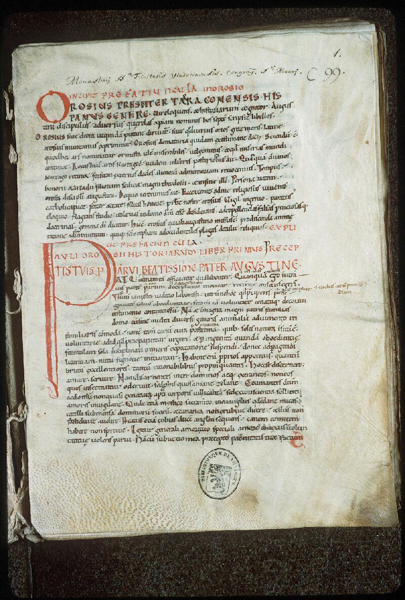 Vendôme, Bibl. mun., ms. 0099, f. 001 - vue 2